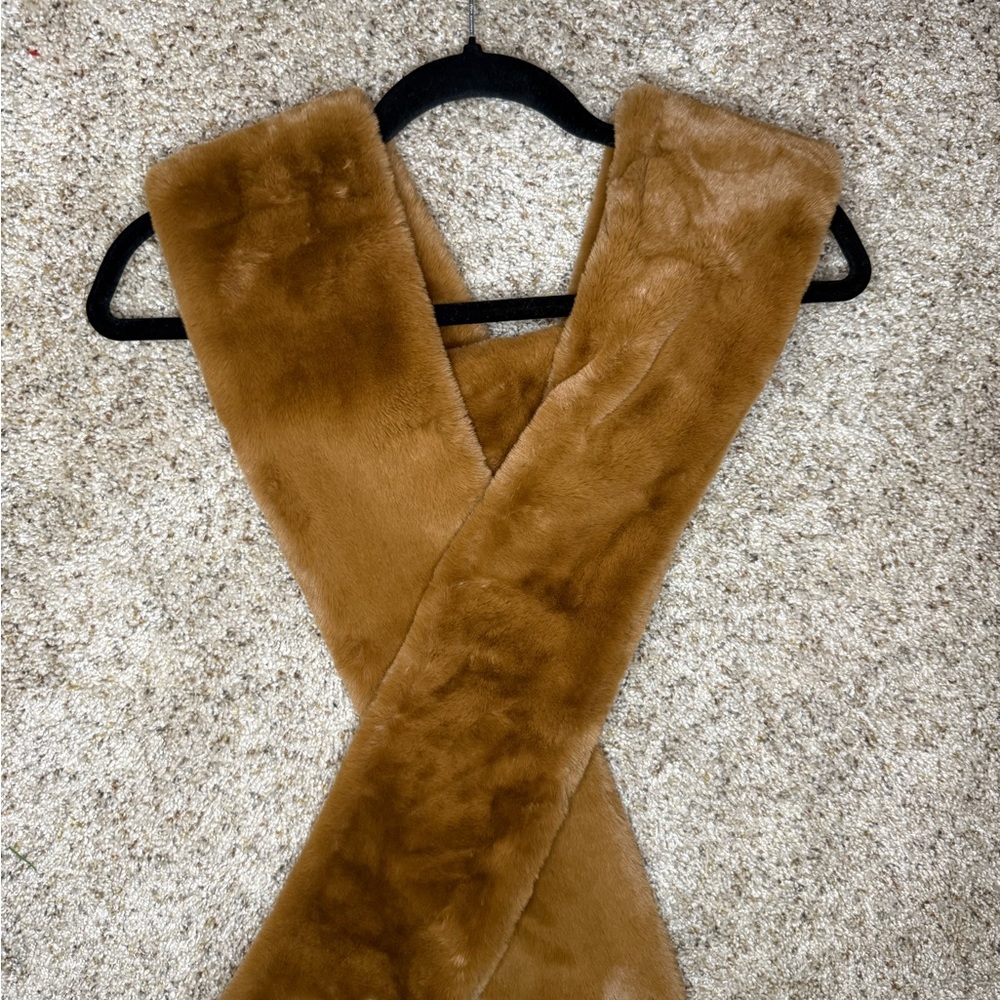 Minky Couture Luxurious Faux Fur Scarf in Rich Brown